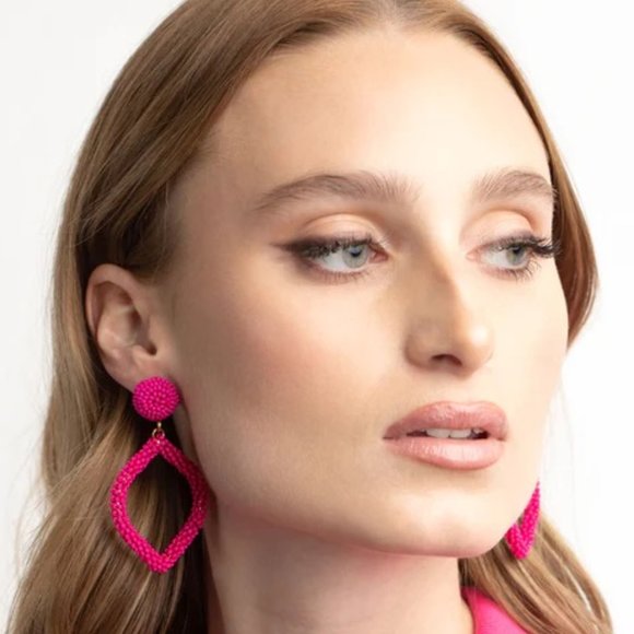 LOVISA Vibrant Hot Pink Textural Seed Bead Dangle Earrings**NEW! - Picture 2 of 5
